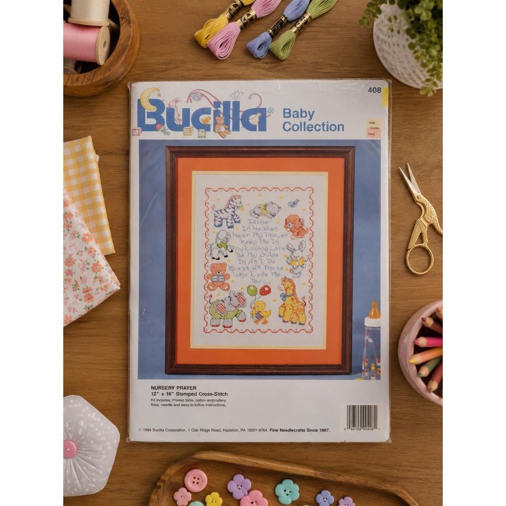 1994 Bucilla 12x16 Stamped Cross Stitch, A Nursery Prayer, NEW & SEALED